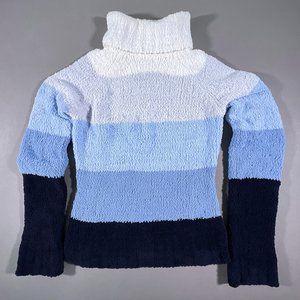 JJ Basics Turtleneck Sweater Horizontal Blue/White Stripes Size Small